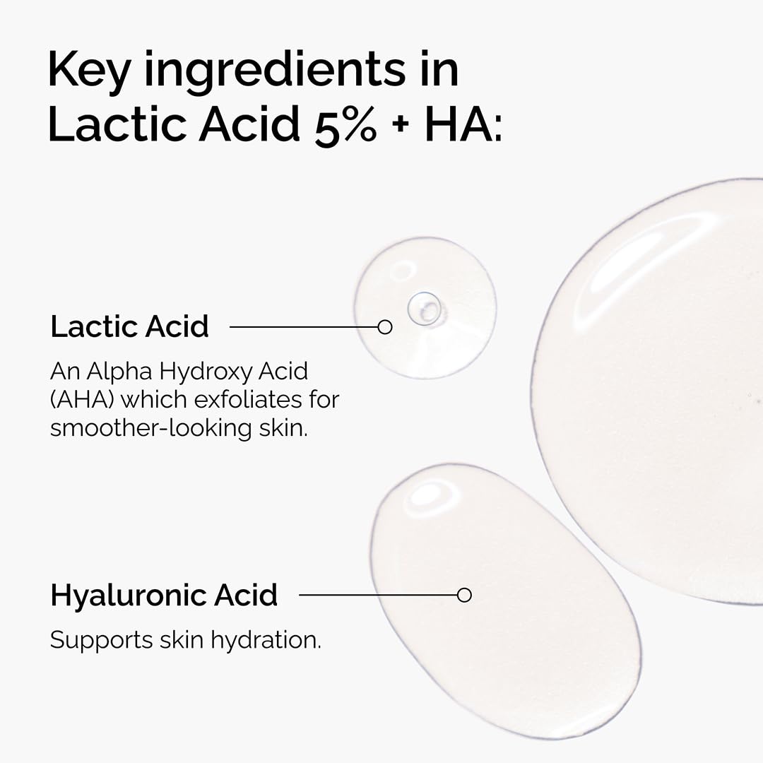 The Ordinary Lactic Acid 5% + Hyaluronic Acid 2%, Gentle Exfoliating Serum for Smoother Skin(1 Fl Oz (Pack of 1))