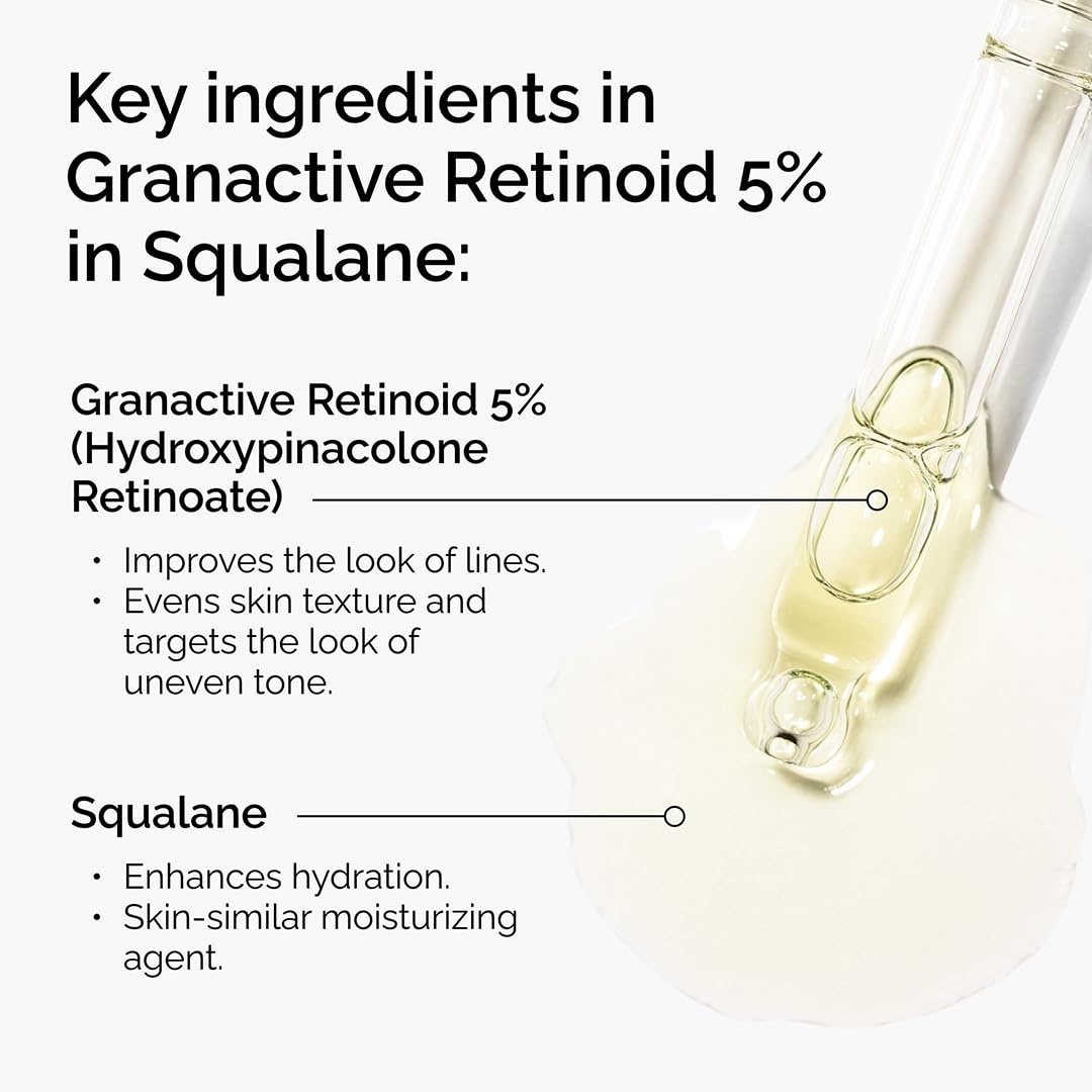The Ordinary Granactive Retinoid 5% in Squalane, Advanced Anti-Aging Retinoid with Hydration Support for Dry and Mature Skin, 1 Fl Oz