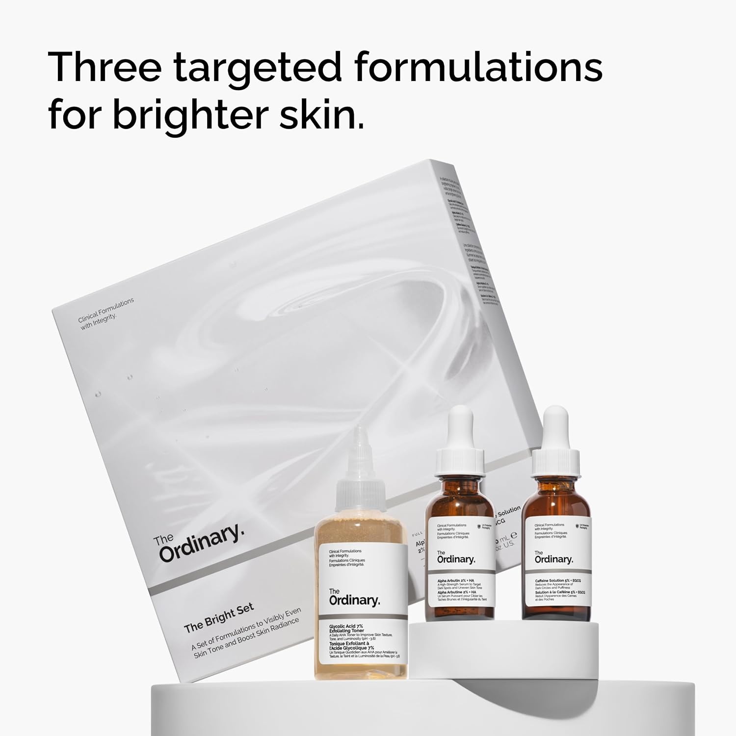 The Ordinary The Bright Set, 3-Step Regimen for Radiant, Even Skin Tone with Glycolic Acid 7% Exfoliating Toner, Alpha Arbutin 2% + HA, and Caffeine Solution 5% + EGCG Eye Serum | Skin Care Set - view 2